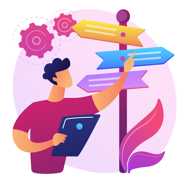 Illustratie van reflectie en samenwerking tijdens een coachingstraject, waarbij coach en cliënt samen de juiste richting vinden.